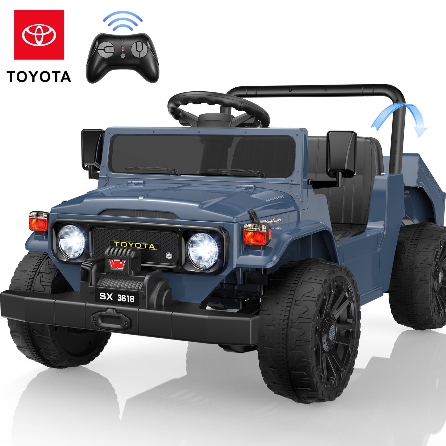24V Ride On Dump Truck for Kids, Licensed Toyota Land Cruiser FJ45 Power Car Wheels Ride On Toy with Electric Dump Bed, Parent Remote Control, Music, LED Lights, Birthday Gift for Kids Ages 3-6