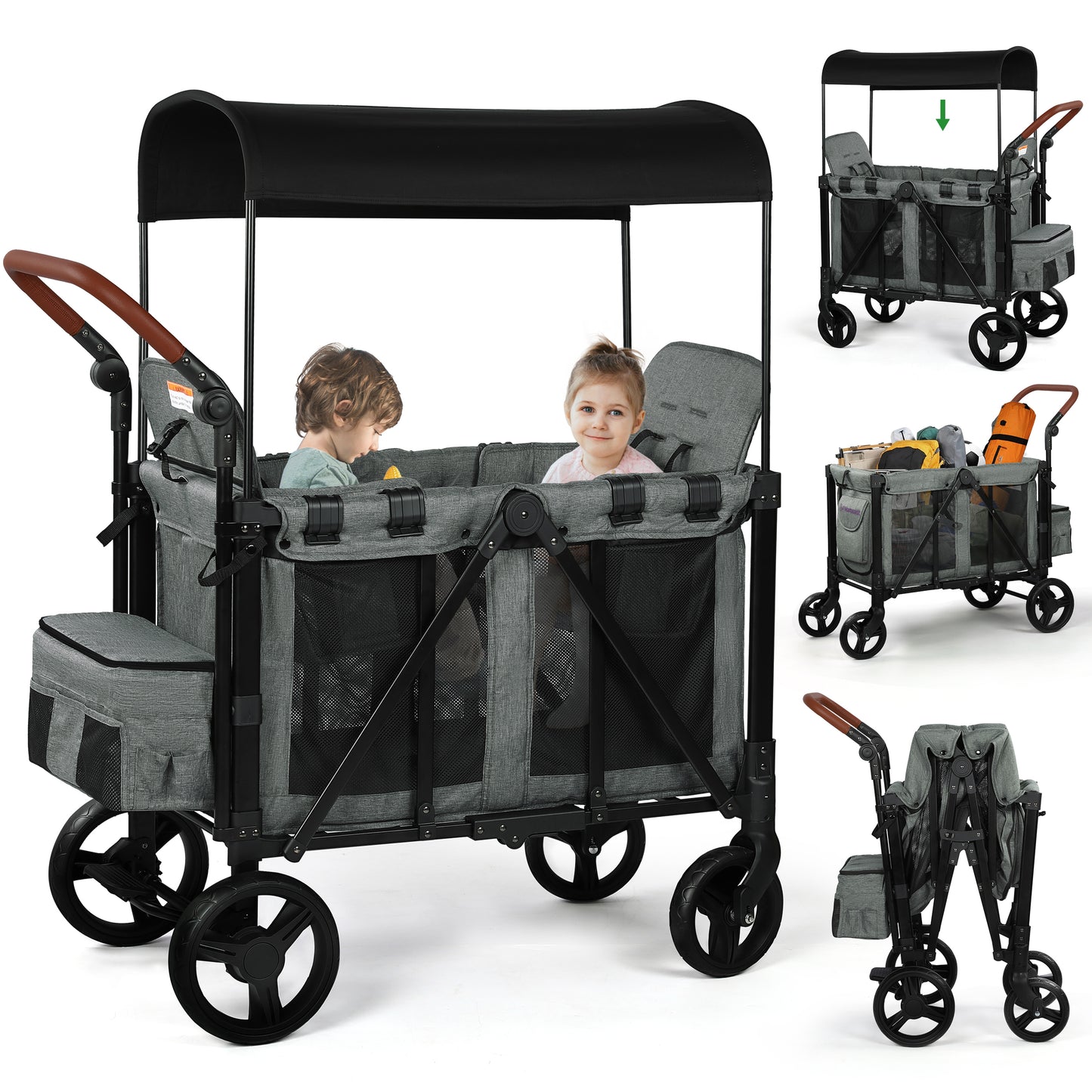 Vomeast Wagon Stroller with 2/4 Seats and Sunshade