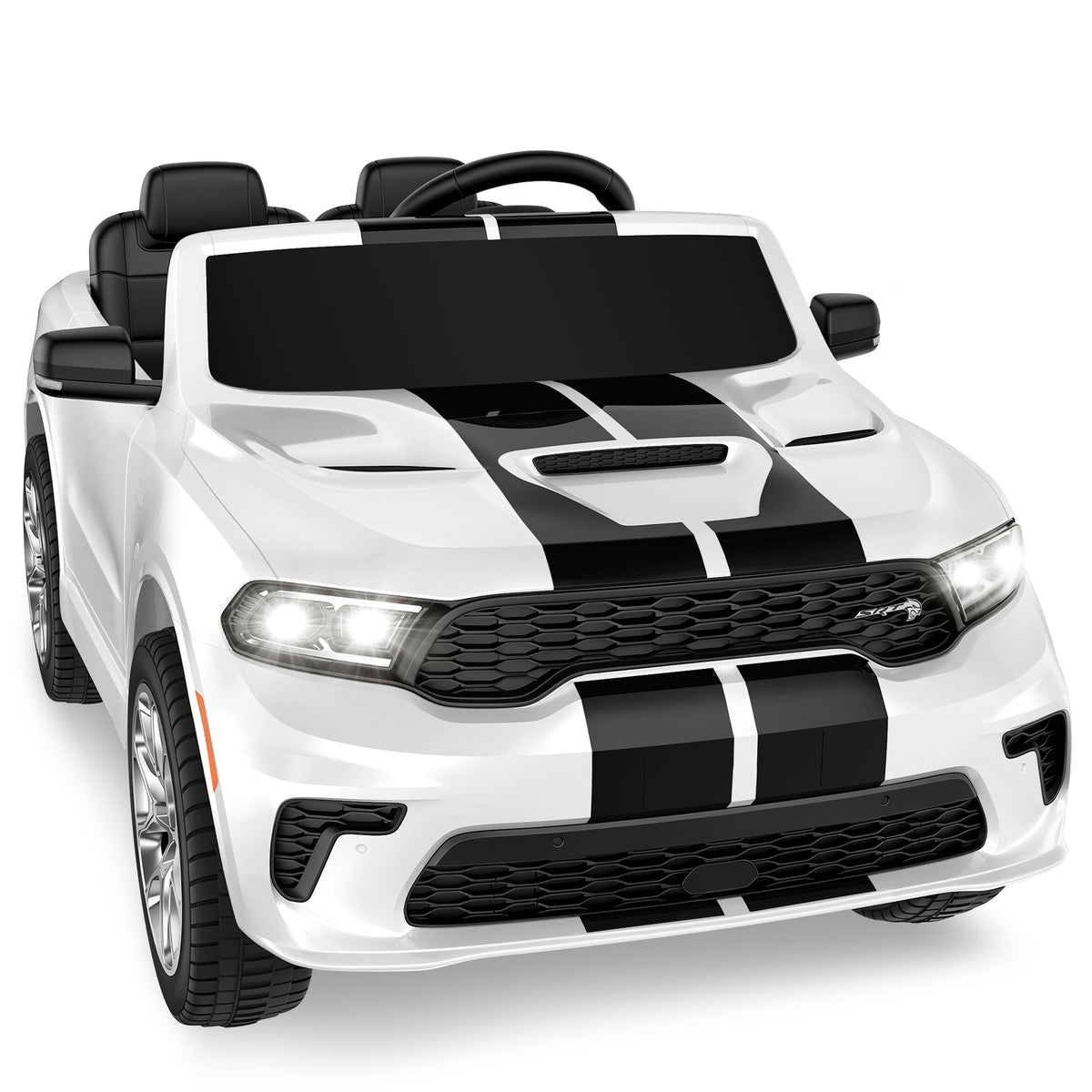 Dodge Electric Ride on Cars for Kids, 24V Licensed Dodge Durango Powered Ride on Toy with Parent Remote Control, Electric Car Vehicle for Boys 3-6 w/Music Player/LED Light/Safety Belt, White