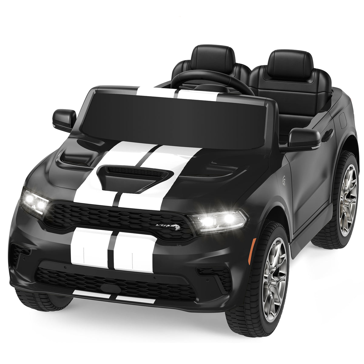 Dodge 12V Kids Ride On Car, 2 Seater Electric Car for Kids, Licensed Dodge Durango with Parent Remote Control, Music, LED Lights, Ages 3-6, Black