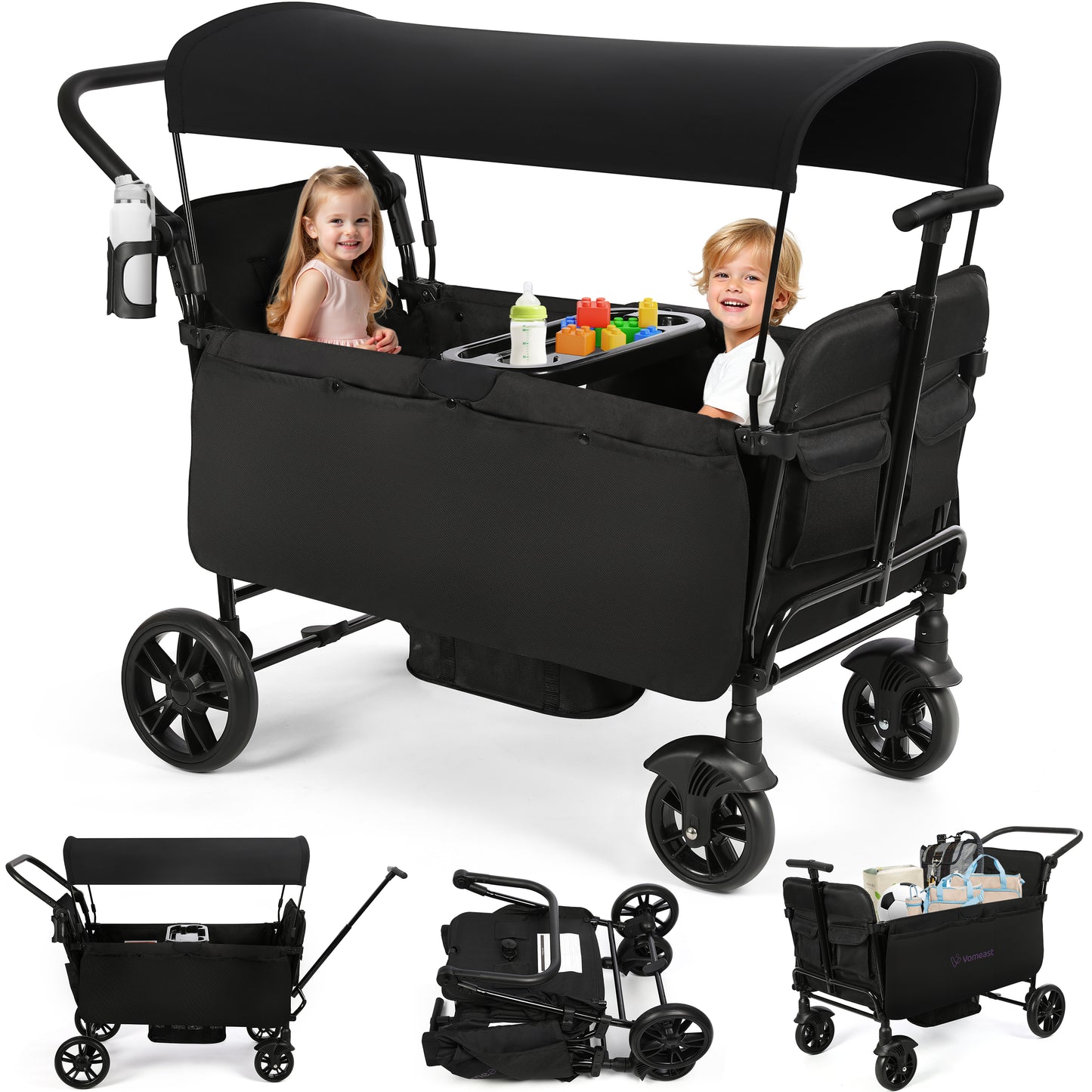 Vomeast Wagon Stroller with 2/4 Seats and Sunshade