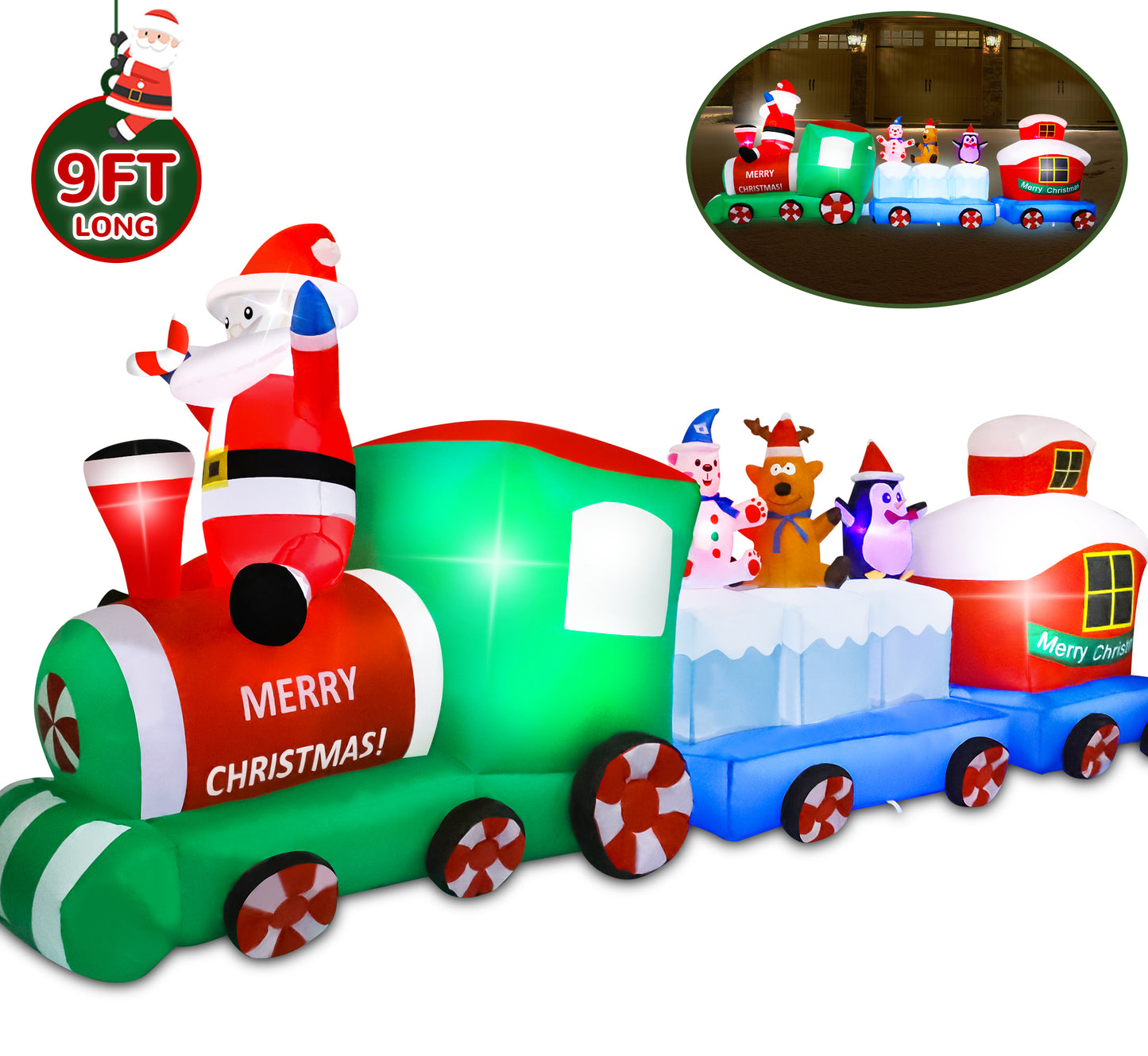 Vrilay 7ft Christmas Inflatable,Santa, Penguin with Seesaw Inflatable with LED Lights for Christmas Holiday Outdoor Yard Decorations