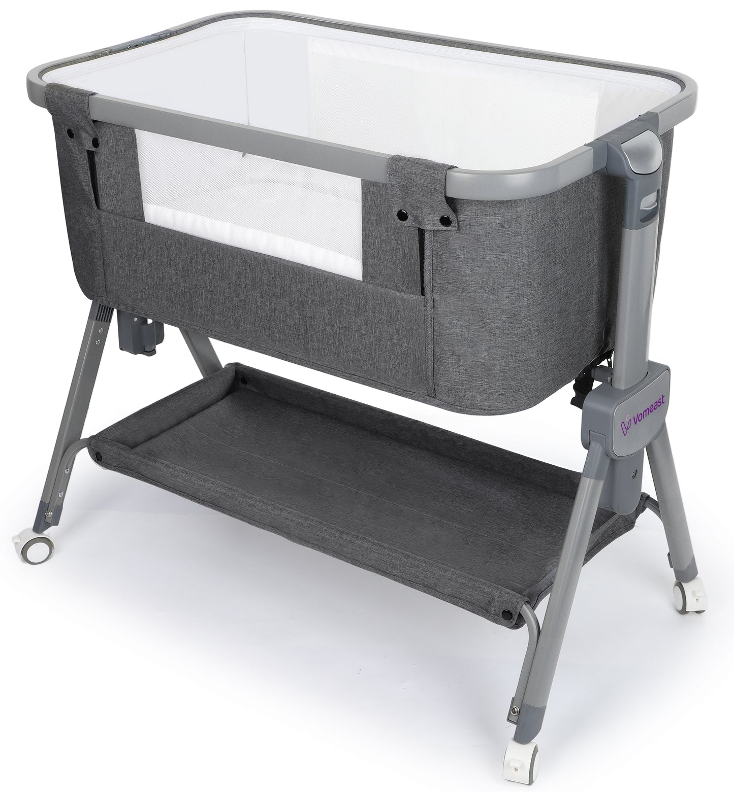 Vomeast Baby Bassinet, Bedside Sleeper Bedside Crib, Folding Portable Crib with Zipper, Grey