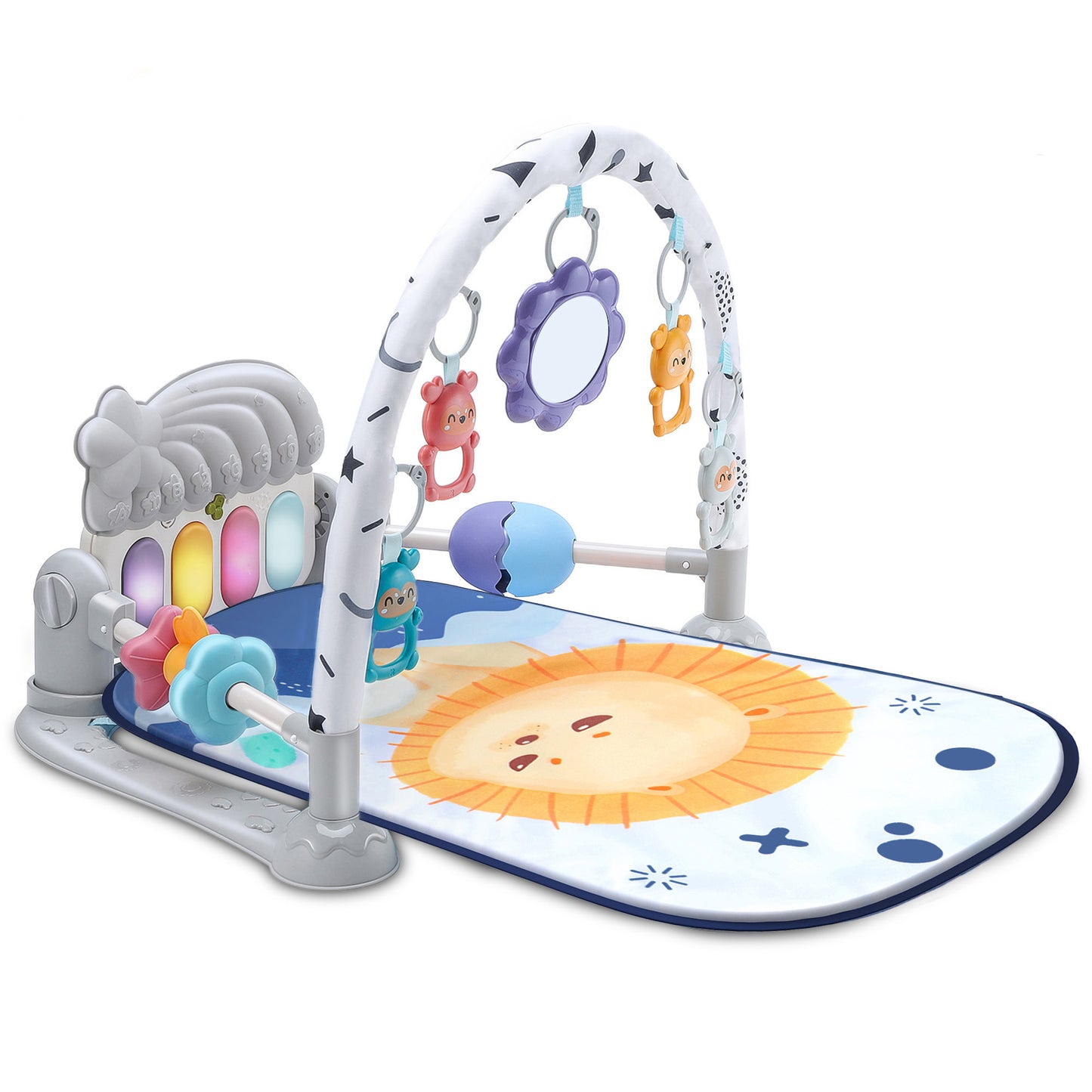 Vomeast Baby Gym Play Mat with Security Guardrail and Sensory Toys, Kick and Piano Gym for Newborn Babies 0-36 Months, Apricot Gray