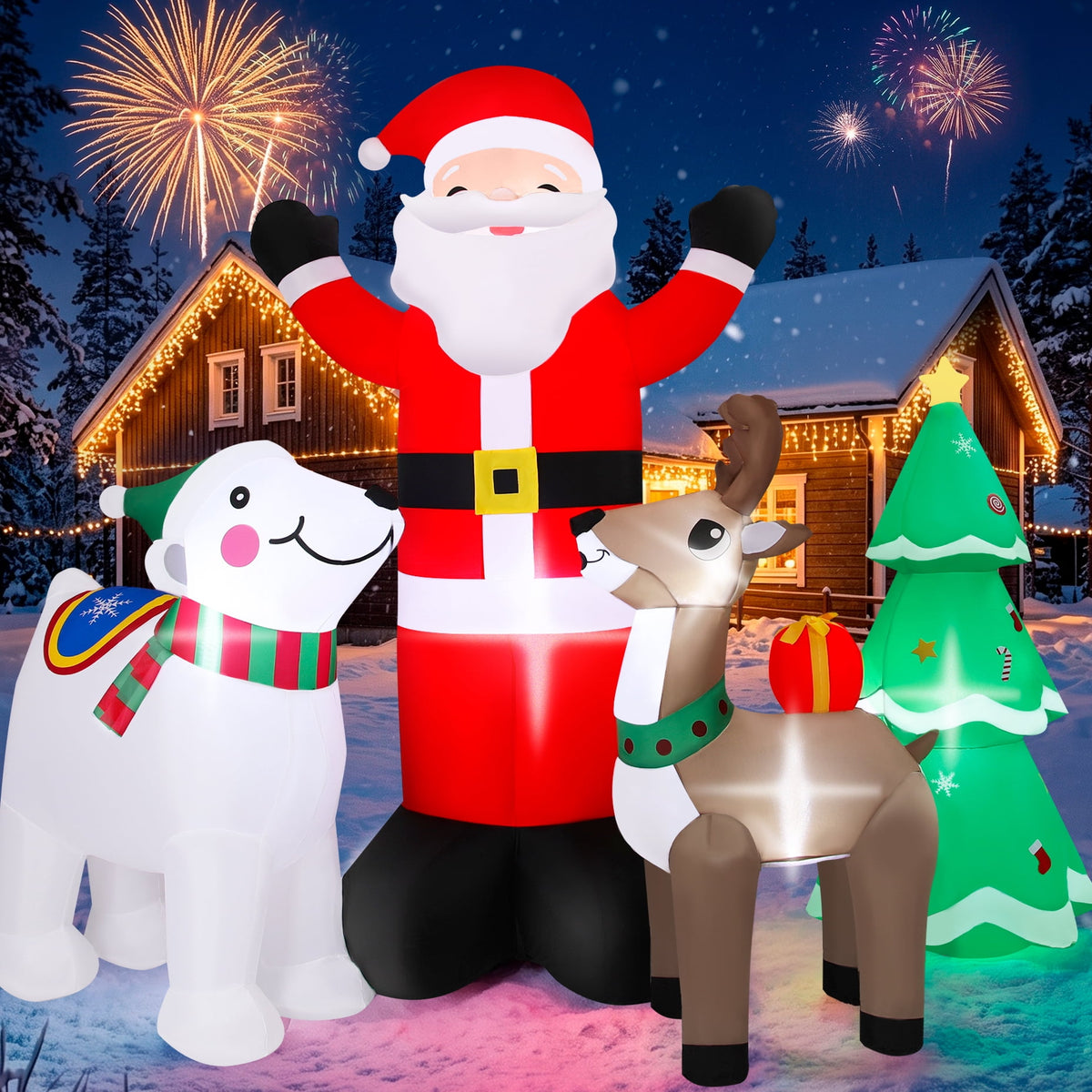 6FT Christmas Inflatable Santa Claus and Reindeer Outdoor Yard Decoration with Built-in LED lihgts,10s Fast Blow-up
