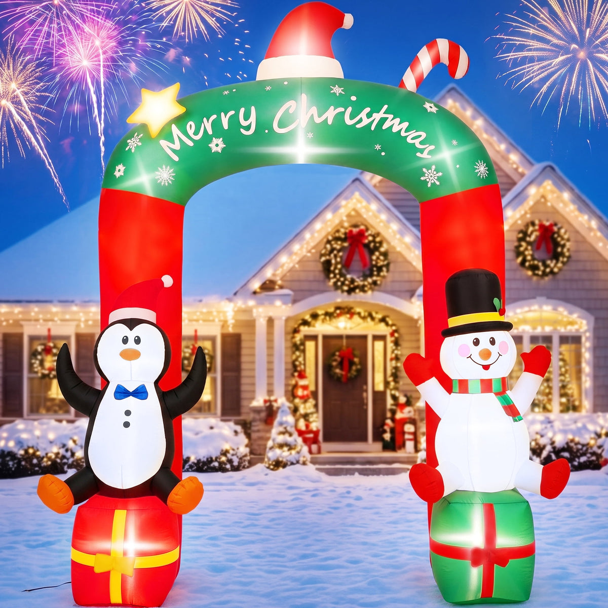 9FT Arched Giant Christmas Inflatable Snowman Outdoor Yard Decoration with Built-in LED lihgts,10s Fast Blow-up