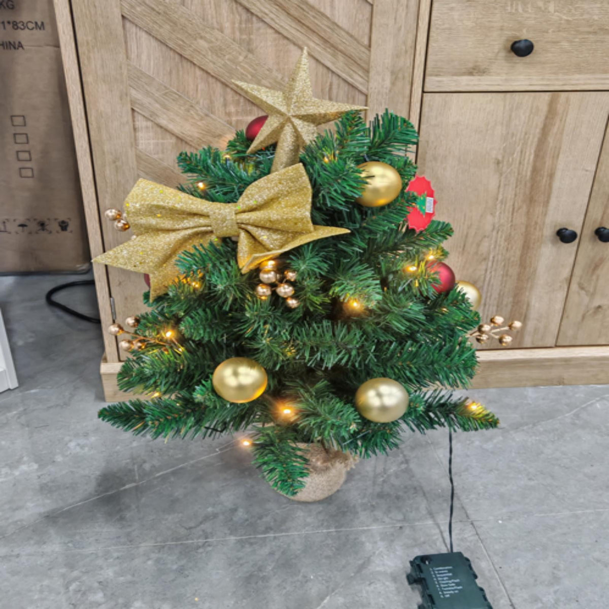 24" Mini Christmas Trees, 2-Pack Artificial Tabletop Trees with Ornaments, Bows & Berries, Indoor Holiday Decor