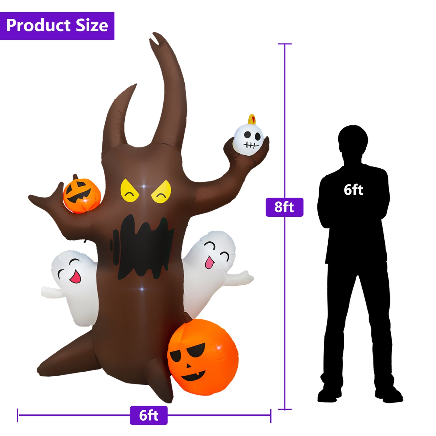 Vrilay 8ft Halloween Inflatable,Elf Tree Ghost Pumpkin Inflatable with LED Lights for Halloween Outdoor Holiday Yard Decorations