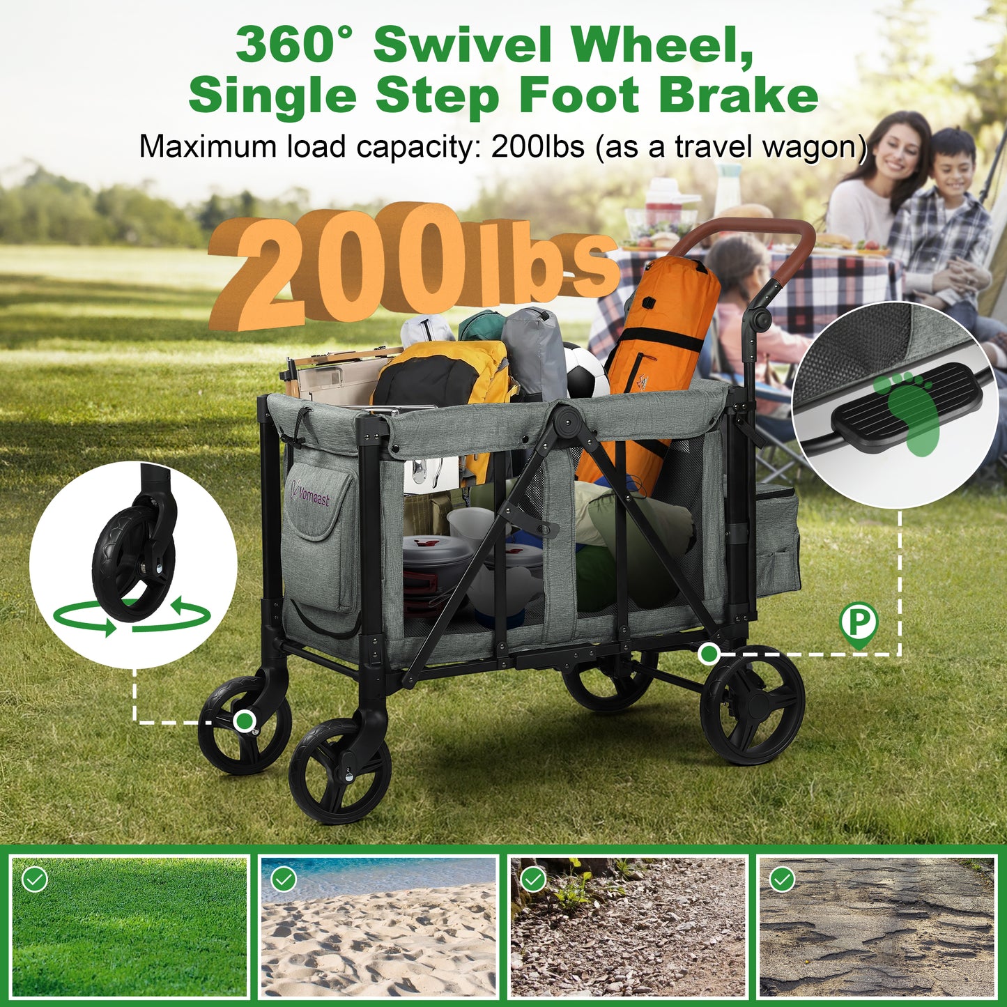 Vomeast Wagon Stroller with 2/4 Seats and Sunshade
