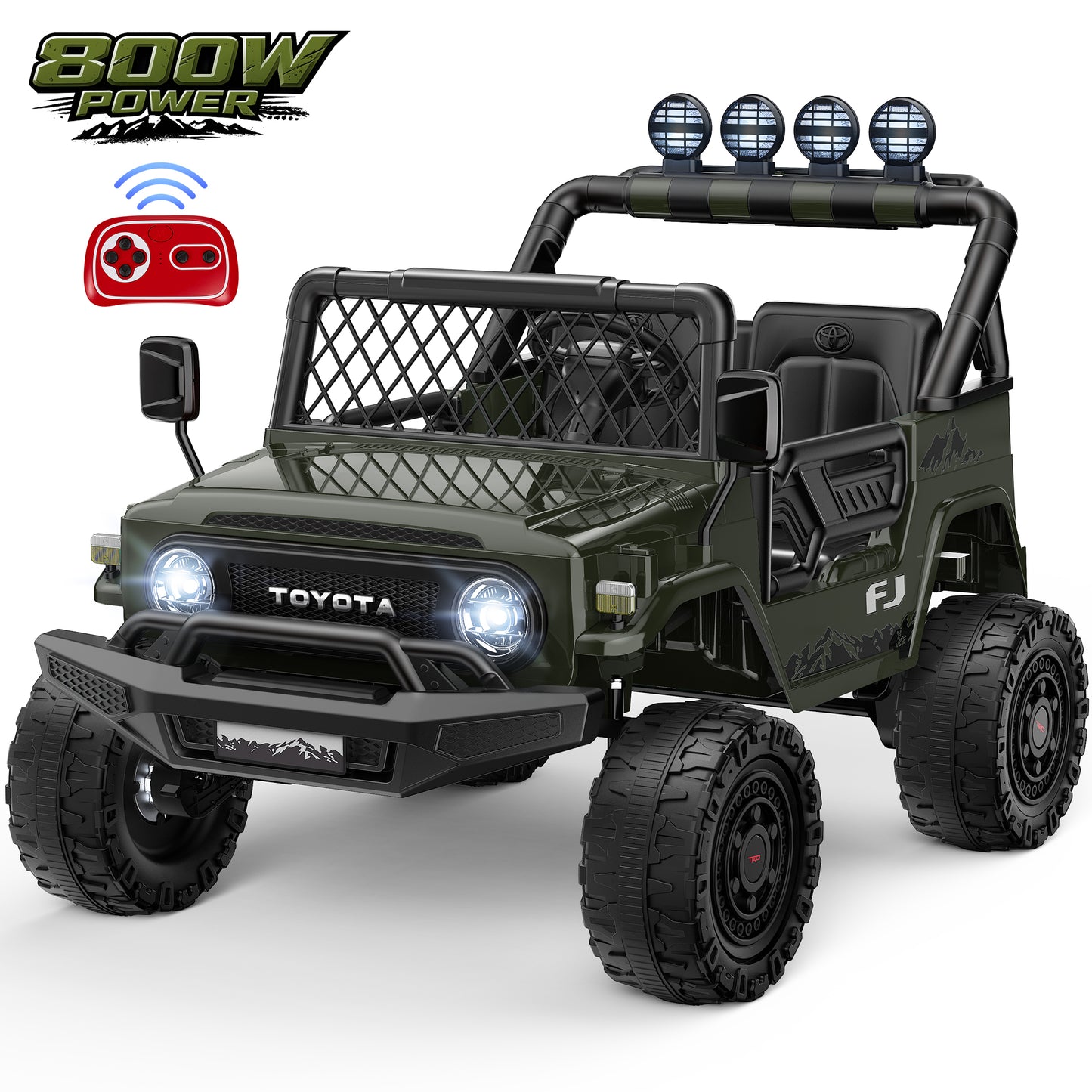 Licensed Toyota FJ 24V Kid Ride on Truck with Remote Control, 4×200W Motor, 2 Seater Electric Battery Powered Toy Car w/ Wheel Spring Suspension for Kids Age 3-8, 3 Speeds, LED Lights, Music