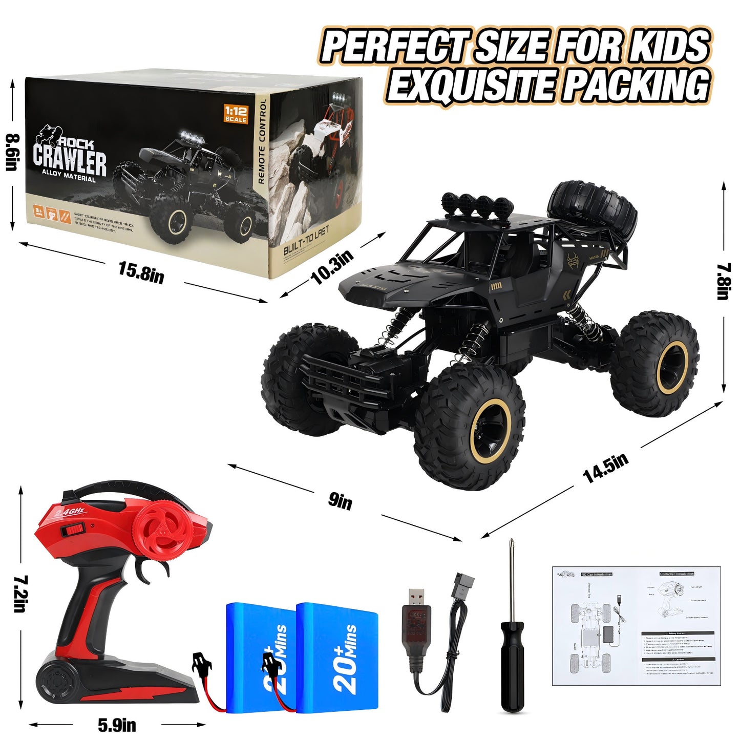Wisairt 1:12 Large RC Cars,4WD Large Remote Control Monster Truck 2.4 GHz Alloy RC Cars for Kids Adults Age 6 + Birthday Gifts