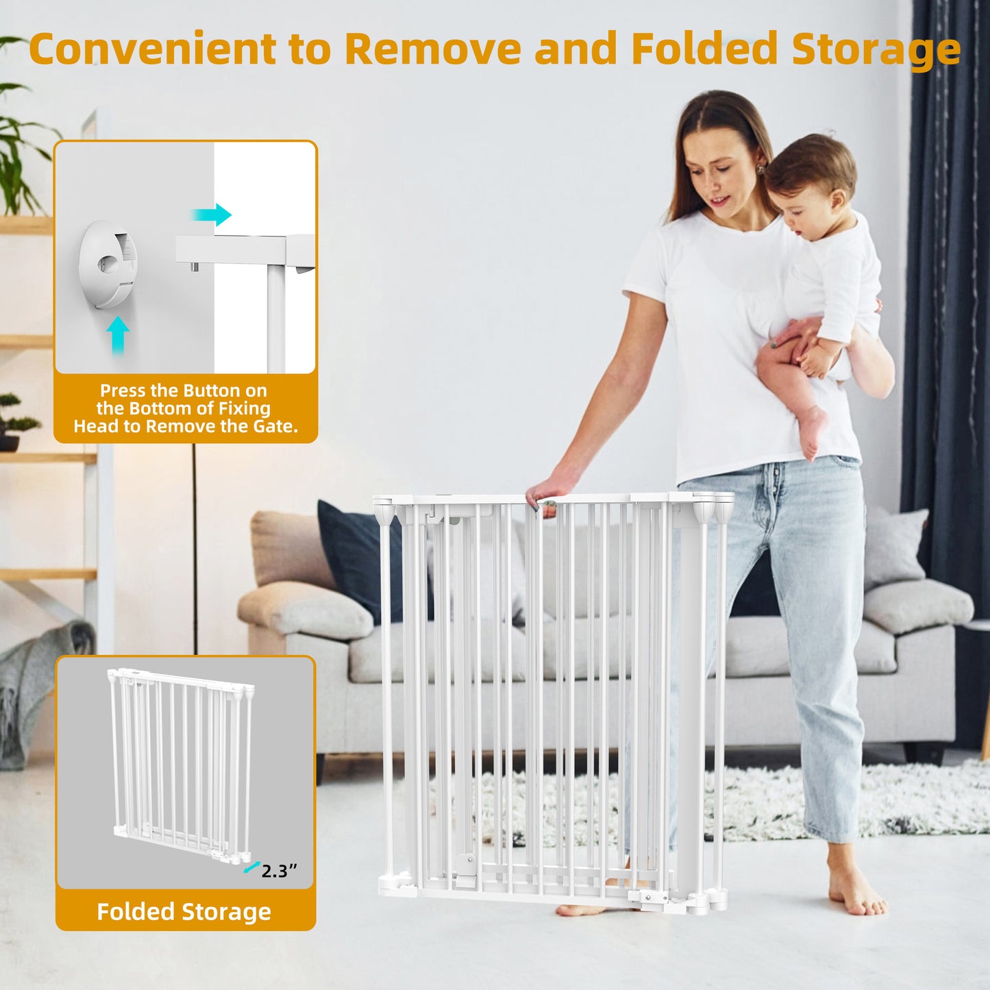 Wisairt Extra Wide Baby Gate for Doorways Stairs,35.5-79.6 Inch Walk Through Baby Safety Gate with Auto Close for Aged 6+ Months