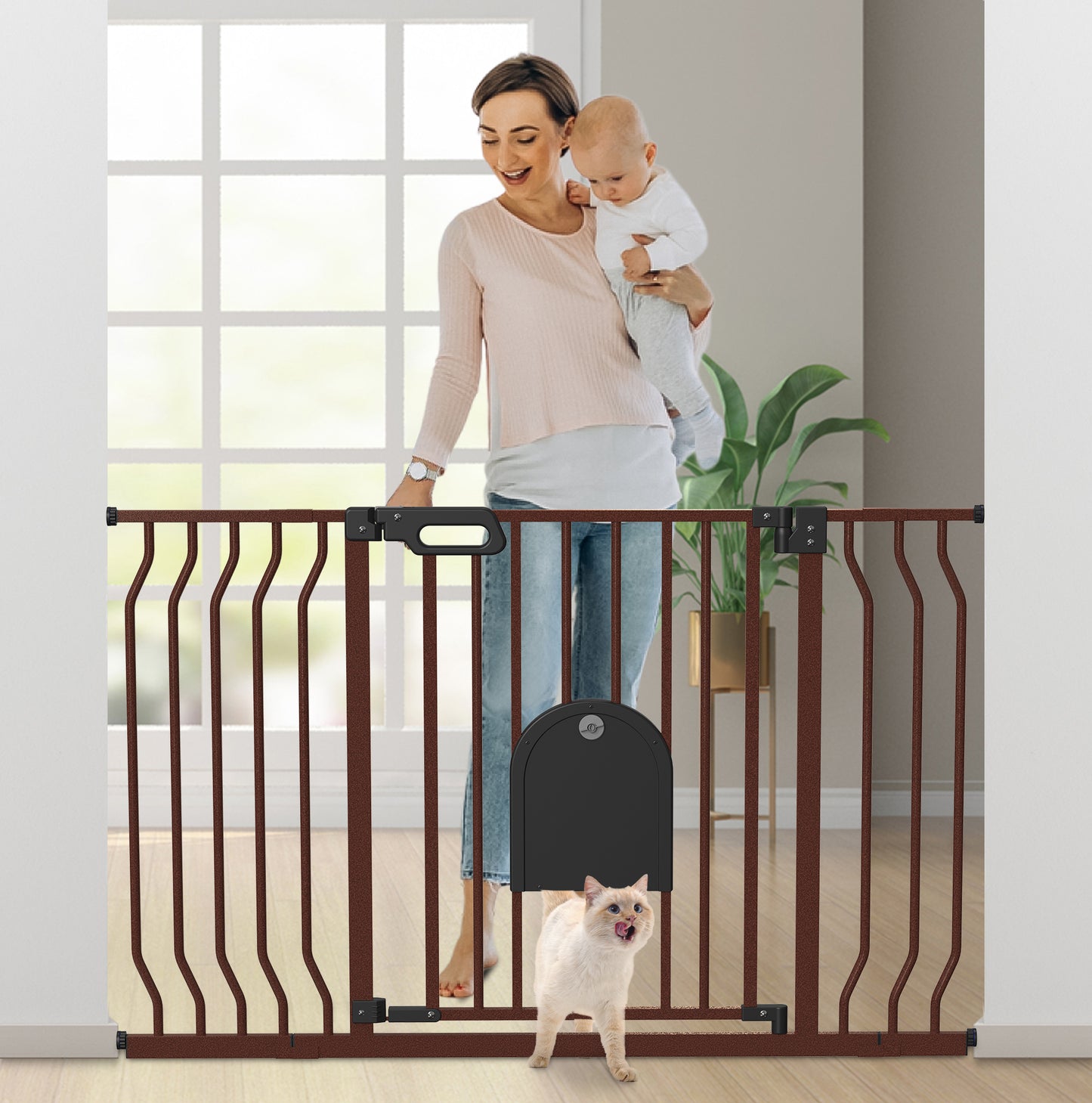 Wisairt Baby Gate for Stairs Doorways with Small Pet Door,29-48Inches Extra Wide Walk Auto-Close Safety Baby Gate,Pressure Mounted