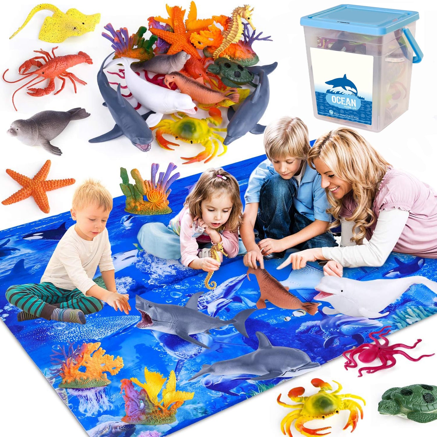 Wisairt Dinosaur Toys for kids,53 PCS Dinosaur Play Set with Activity Play Mat,Dinosaur Figures,Trees, Rocks,Container to Create a Dino World Great Gift for Boys Girls Toddles Ages 3 4 5 6 7 8