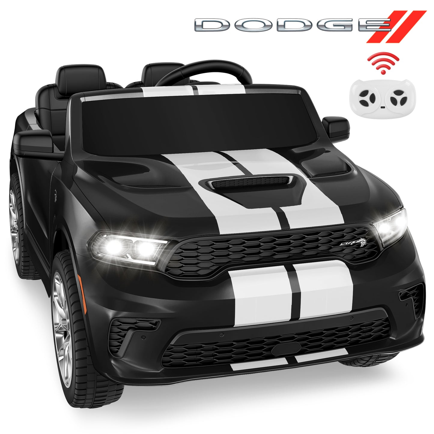 Wisairt Dodge Kids Electric Ride-On Car, 24V Licensed Dodge Durango Electric Ride-On Toy with Parent Remote Control, Electric Car for Boys Ages 3–6, Features Music/LED Lights/Seat Belt, Black