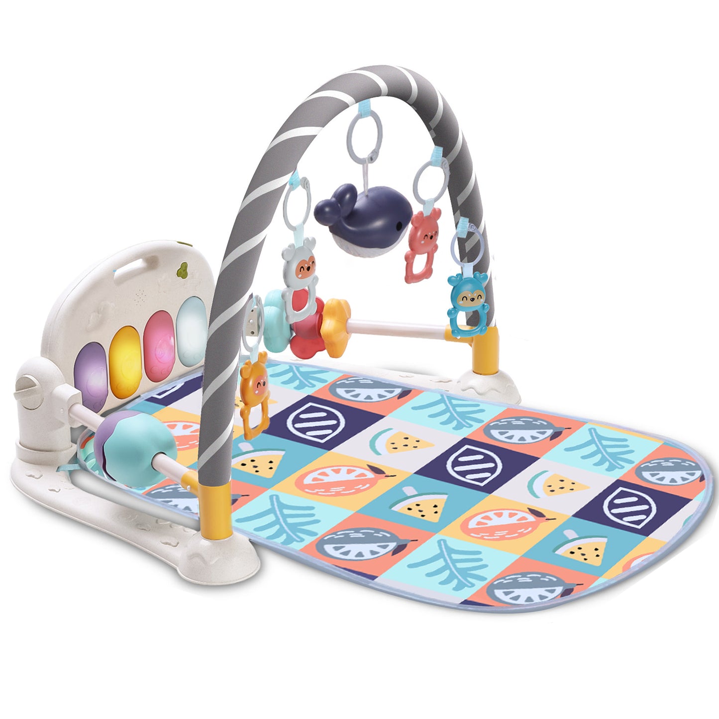 Vomeast Baby Gym Play Mat with Security Guardrail and Sensory Toys, Kick and Piano Gym for Newborn Babies 0-36 Months, Apricot Gray