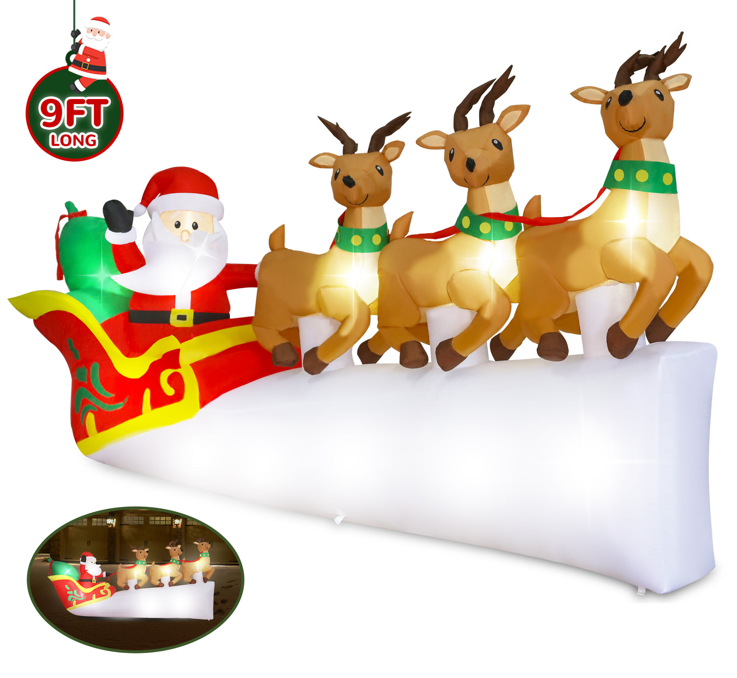 Vrilay 7ft Christmas Inflatable, Santa Elk Penguin Inflatable with LED Lights for Christmas Holiday Outdoor Yard Decorations