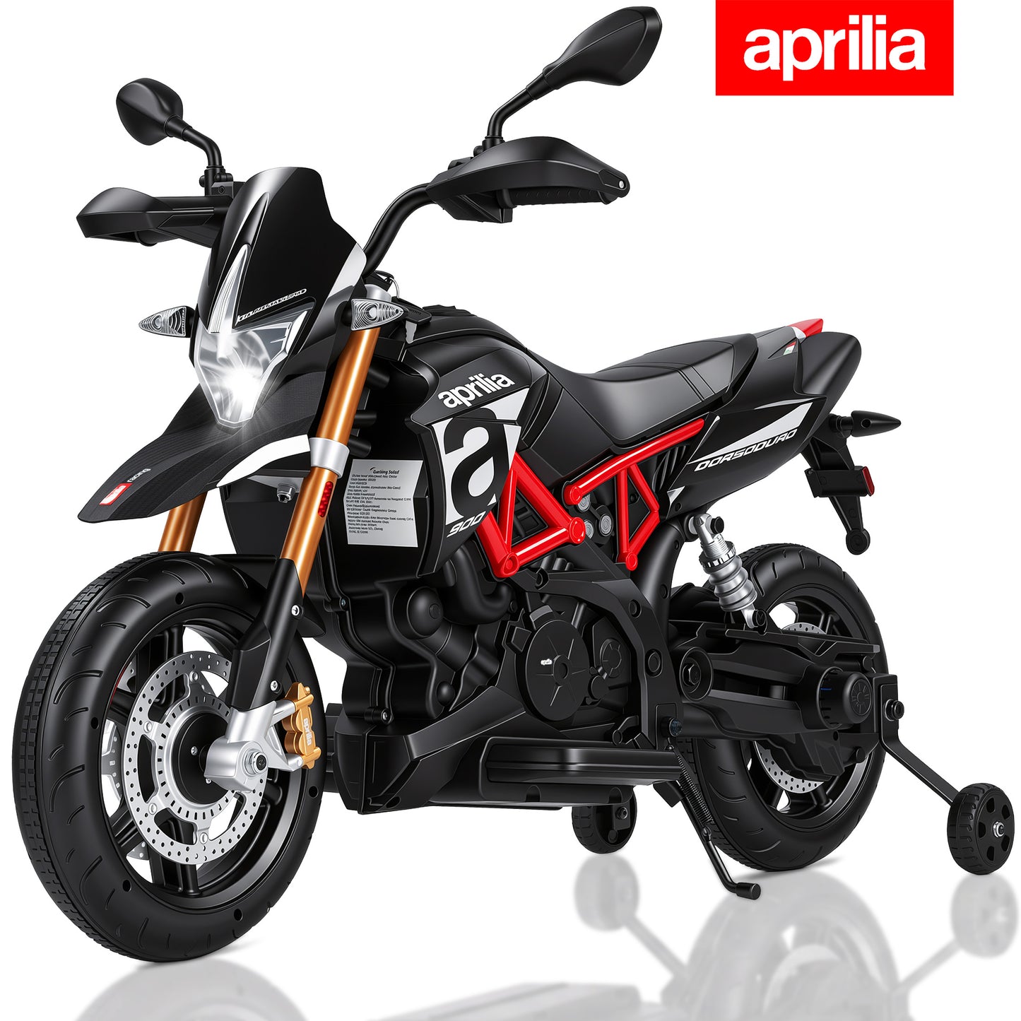 Licensed Aprilia Ride On Motorcycle for Kids, Wisairt 12V Electric Motorbike with Detachable Training Wheels, Key Start, LED Lights, Music, Spring Suspension, Toy Motorcycle for Boys Girls Ages 3-6