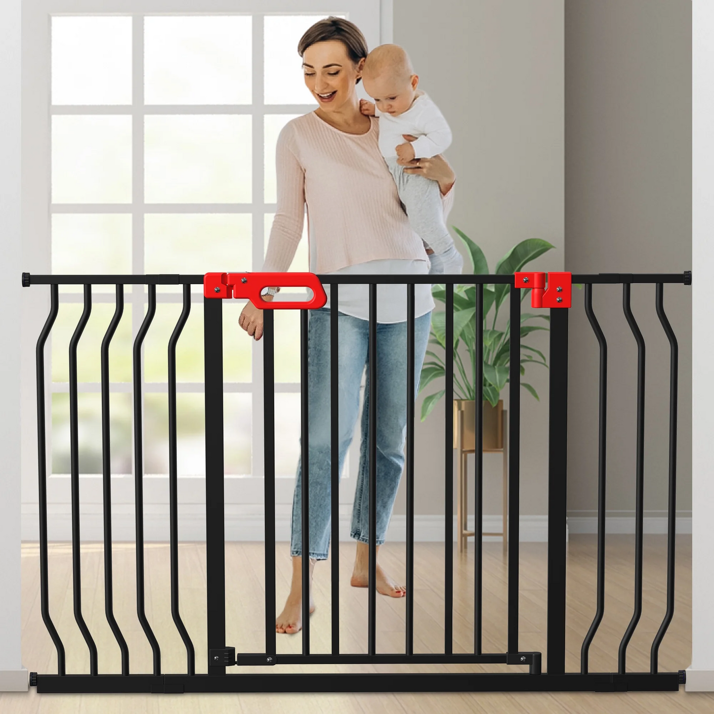 Wisairt Extra Wide Metal Baby Gates,29.5-48.8in Wide Auto Close Dog Safety Gate for Stair and Doorways,Pressure Mounted