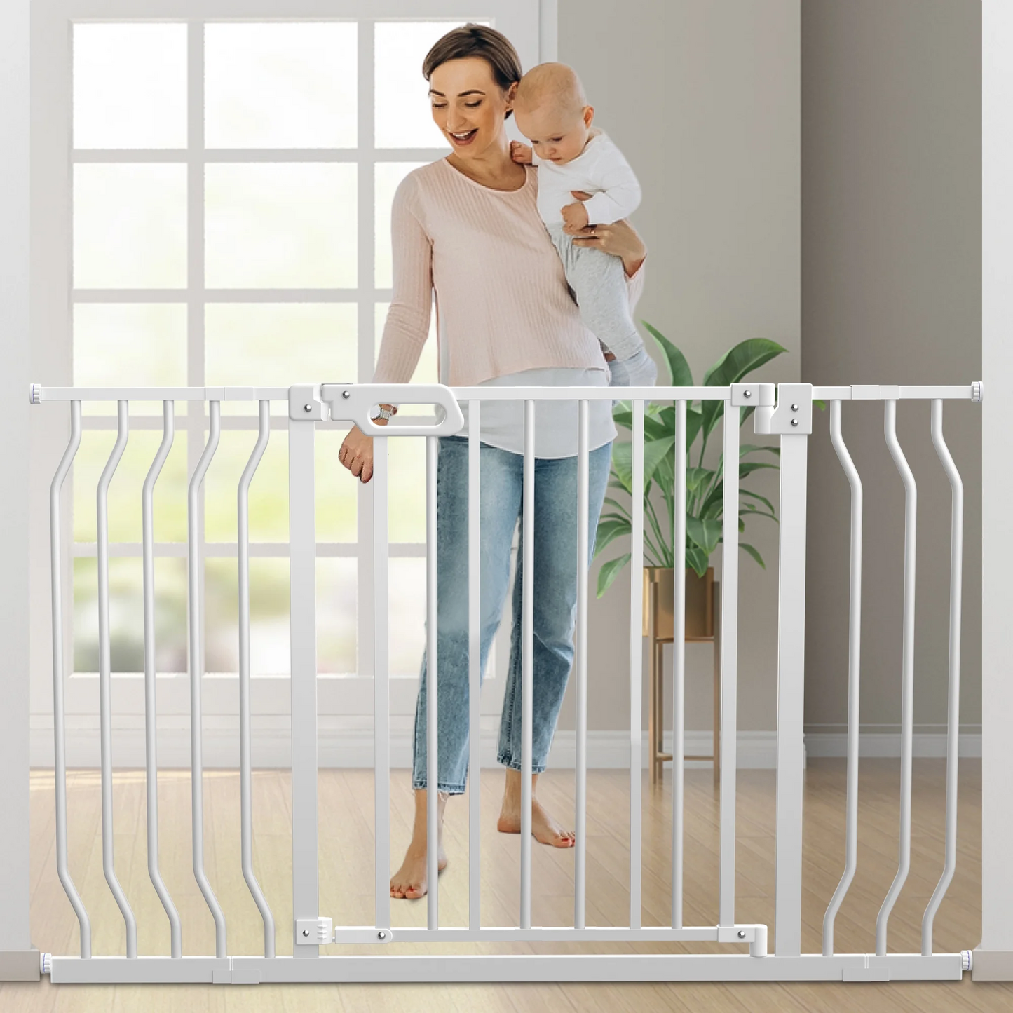 Extra Wide Metal Baby Gates,29.5-48.8in Wide Auto Close Dog Safety Gate for Stair and Doorways,Pressure Mounted
