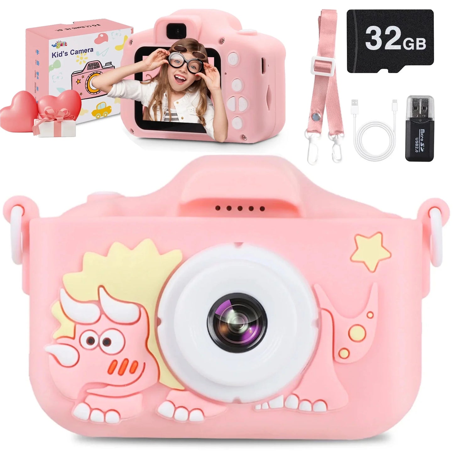 Wisairt Kids Camera with 32GB SD Card and Silicone Cover, Toy Camera for Girls and Boys 3-12 Years Best Birthday Gifts