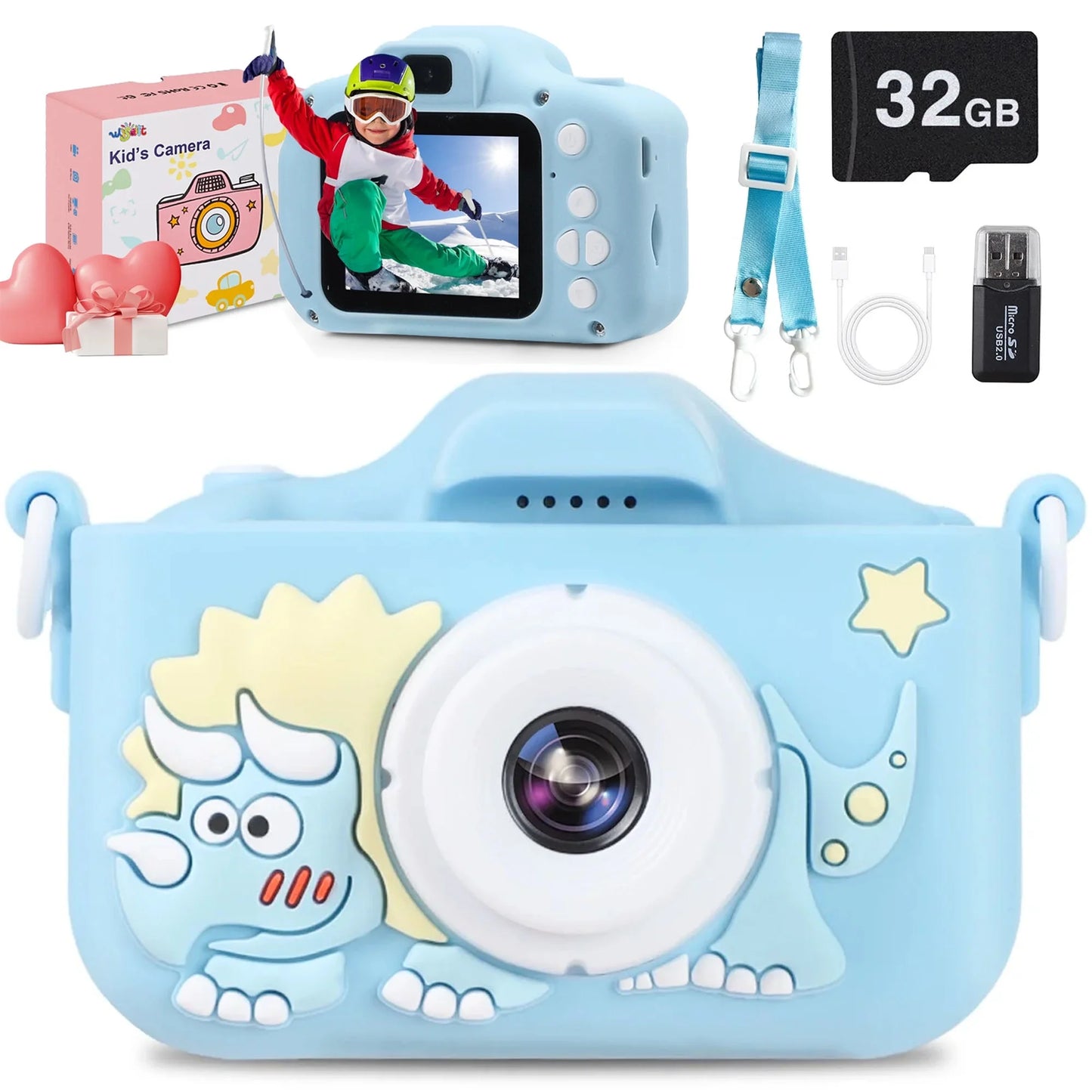Wisairt Kids Camera with 32GB SD Card and Silicone Cover, Toy Camera for Girls and Boys 3-12 Years Best Birthday Gifts