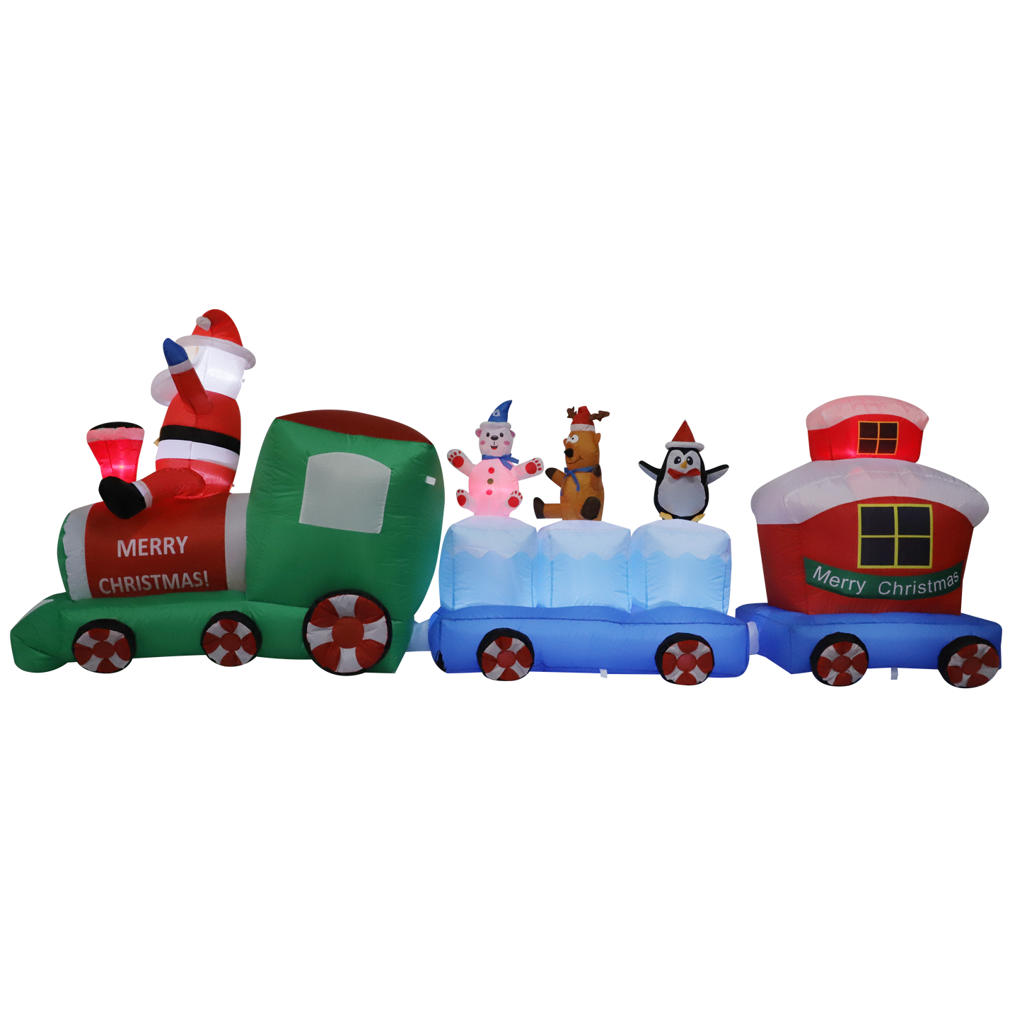 Vrilay 9ft Christmas Inflatable,Christmas Train Santa with Penguin Inflatable with LED Lights for Christmas Holiday Outdoor Yard Decorations