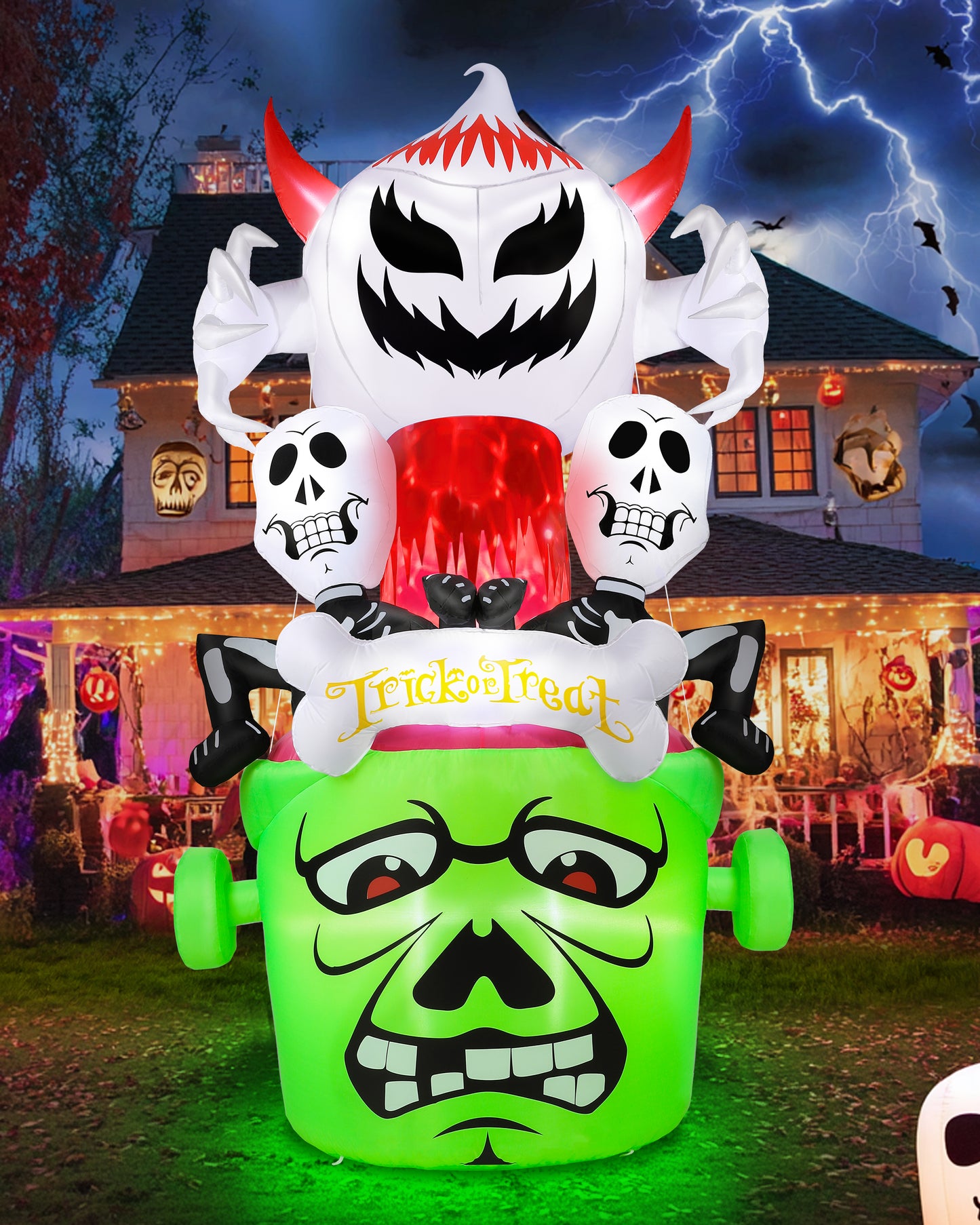 Vrilay 8ft Tall Halloween Inflatable, Ghost Skeleton with LED Lights for Party Yard Outdoor Decorations