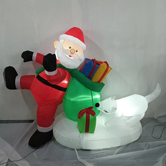 Vrilay 7ft Christmas Inflatable, Santa and Dog Inflatable with LED Lights for Christmas Holiday Outdoor Yard Decorations