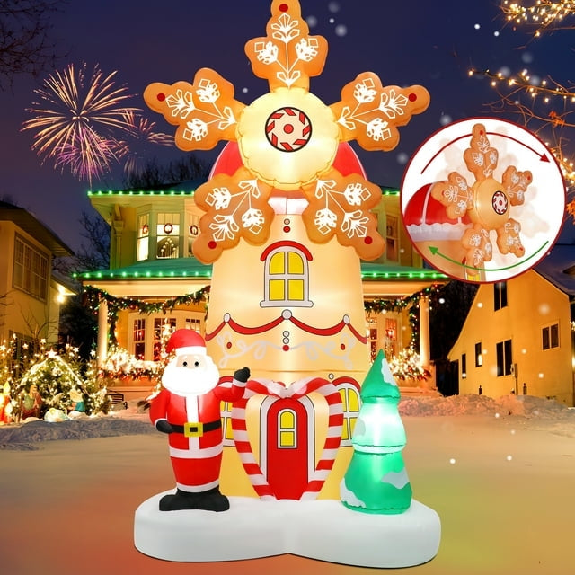 Hijoke 8.3ft Christmas Inflatable, Windmill Spin Inflatable with LED Lights for Christmas Holiday Outdoor Yard Decorations
