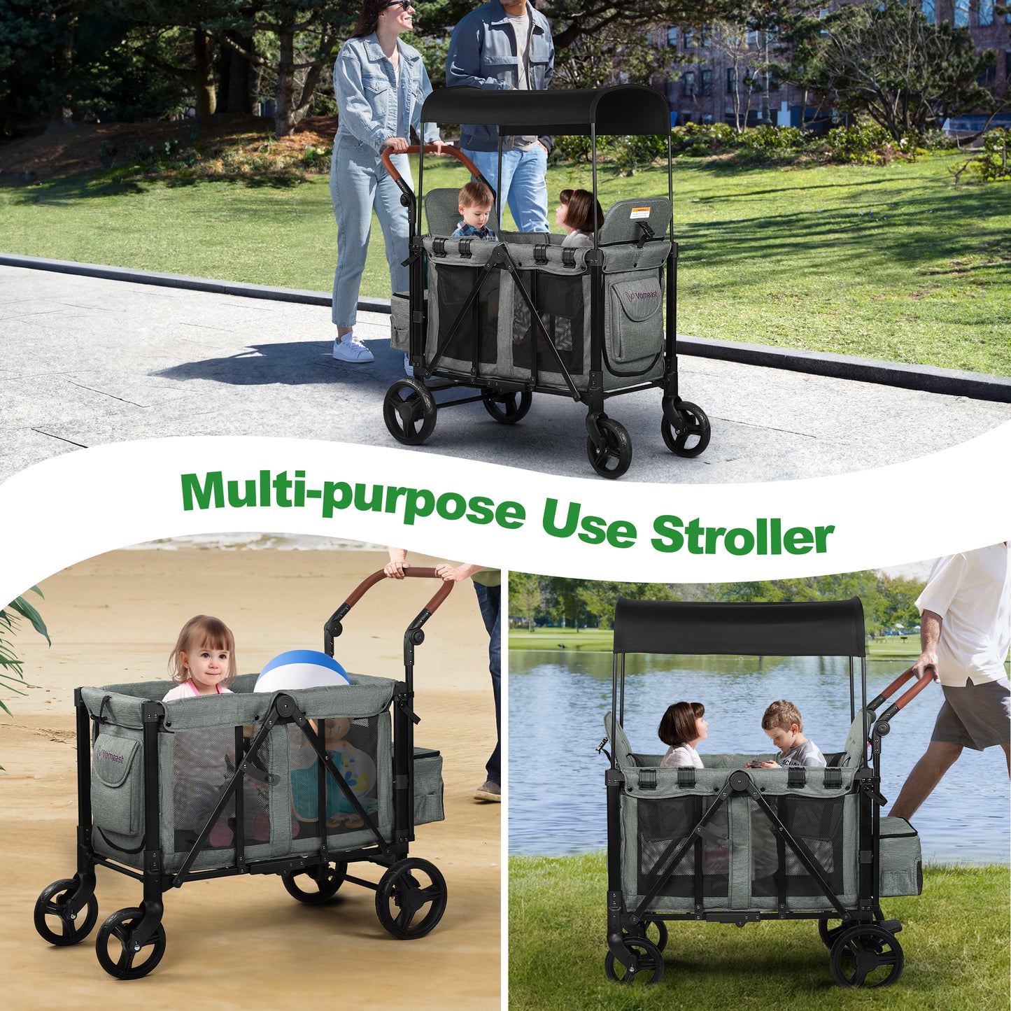 Vomeast Wagon Stroller with 2/4 Seats and Sunshade