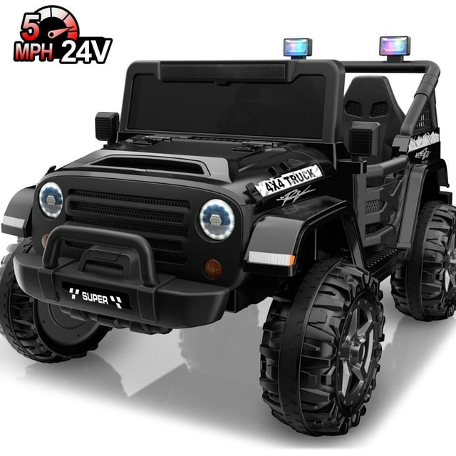 Wisairt 24V 9Ah Kids Ride on Truck, 2 Seater Powered Ride on Car w/Remote Control and Openable Storage Space, Bluetooth, Music, Colorful LED Lights, Electric Car for Kids Ages 3-8