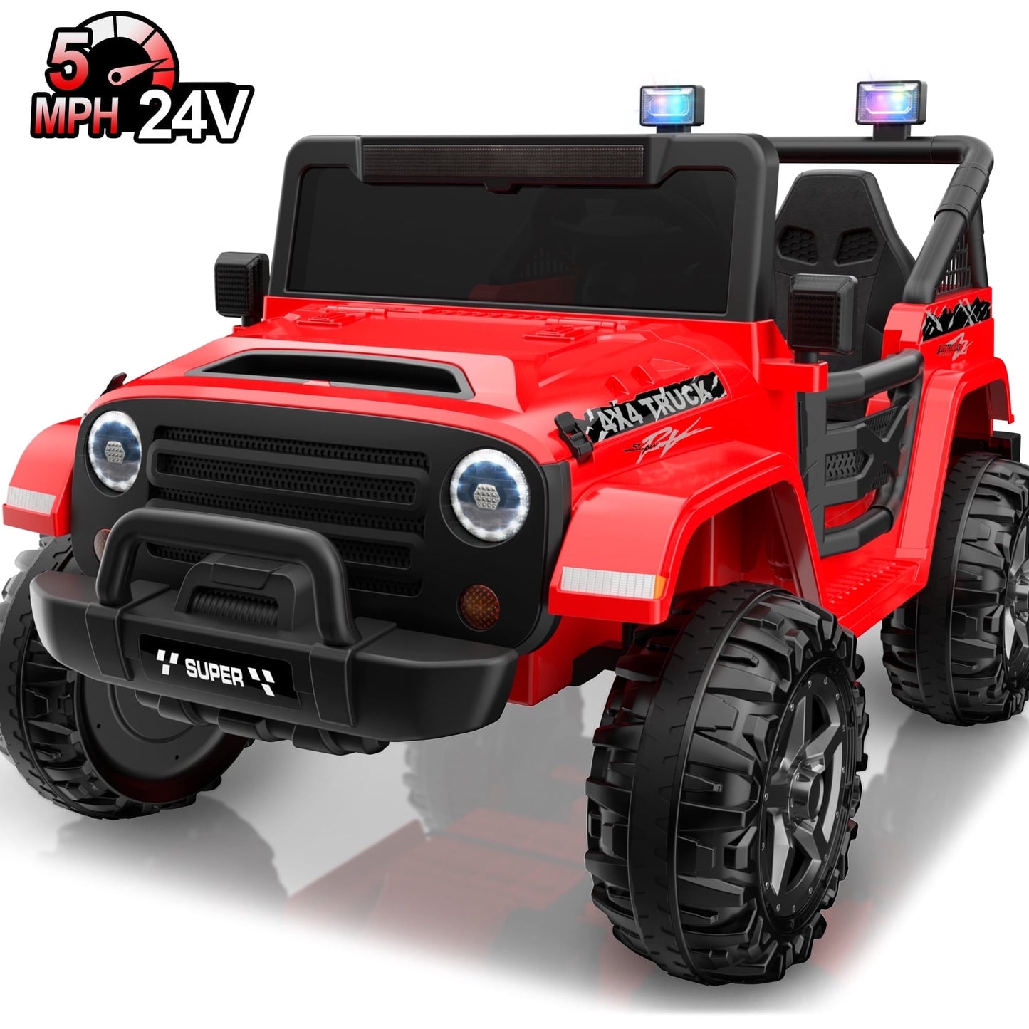 Wisairt 24V 9Ah Kids Ride on Truck, 2 Seater Powered Ride on Car w/Remote Control and Openable Storage Space, Bluetooth, Music, Colorful LED Lights, Electric Car for Kids Ages 3-8