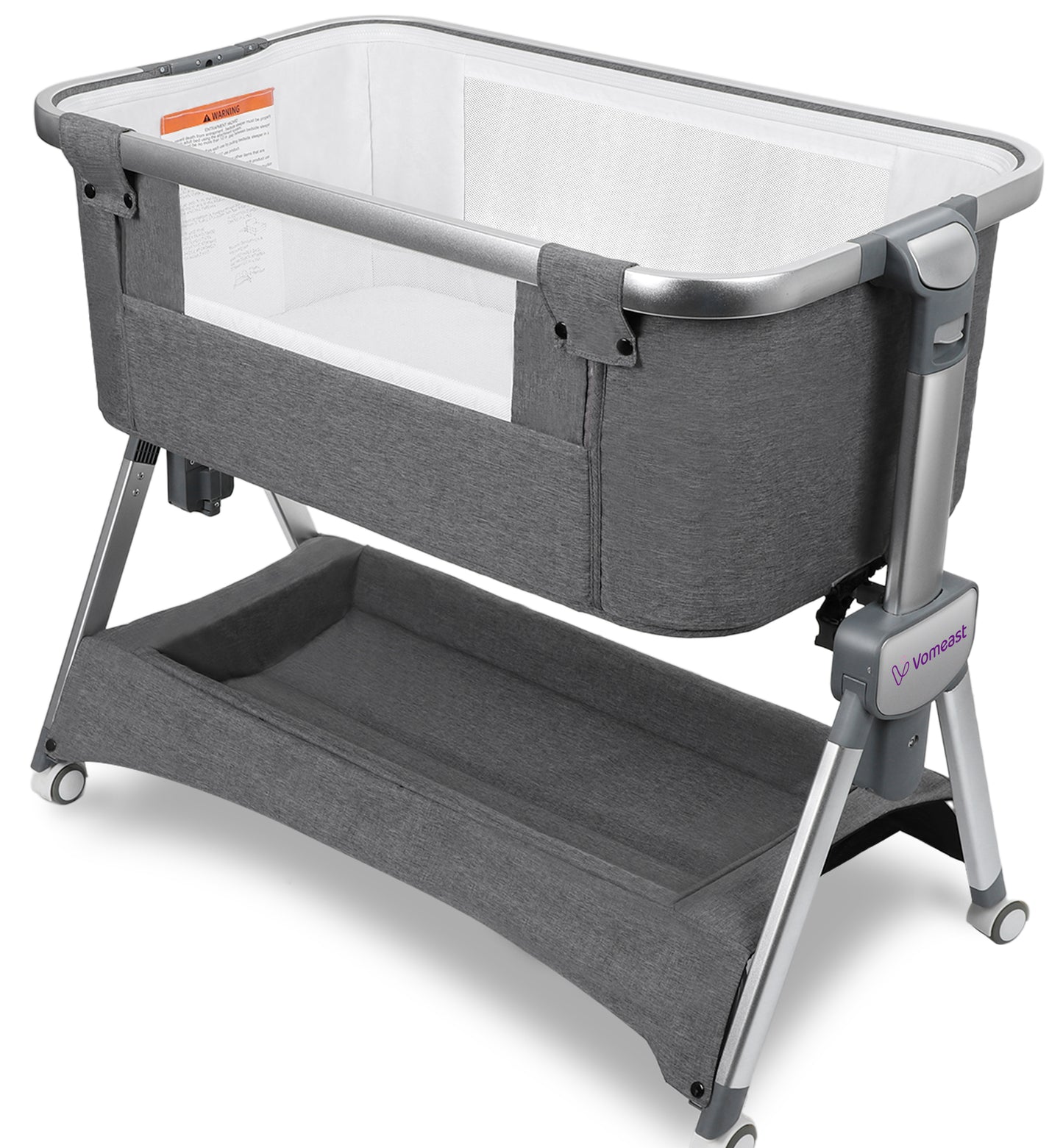 Vomeast Baby Bassinet, Bedside Sleeper Bedside Crib, Folding Portable Crib with Zipper, Grey