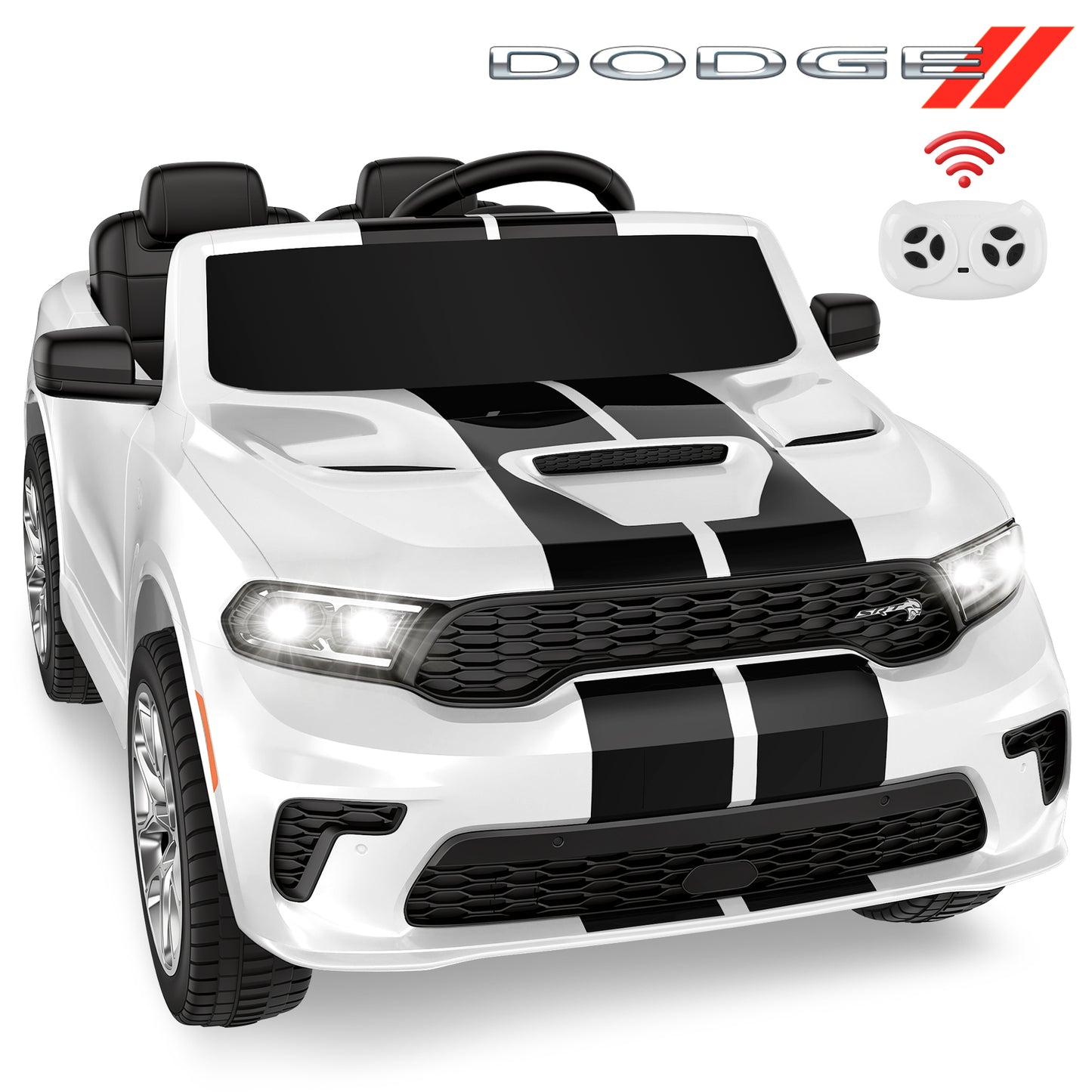 Wisairt Dodge Kids Electric Ride-On Car, 24V Licensed Dodge Durango Electric Ride-On Toy with Parent Remote Control, Electric Car for Boys Ages 3–6, Features Music/LED Lights/Seat Belt, White