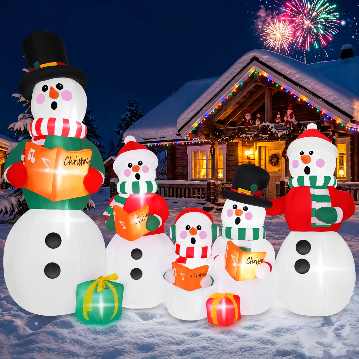 6.5FT Christmas Inflatable Snowman Family Outdoor Yard Decoration with Built-in LED lihgts,10s Fast Blow-up