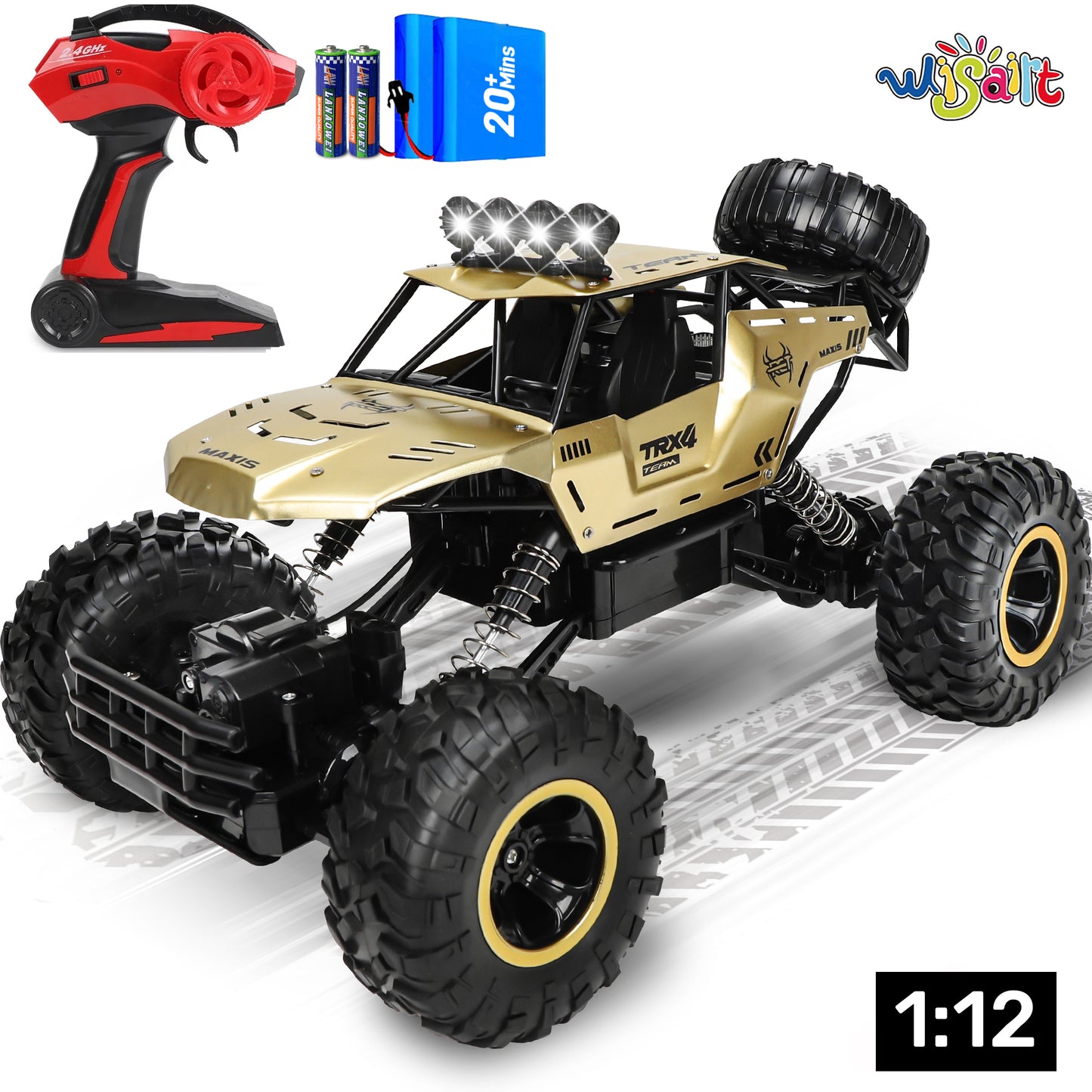 Wisairt 1:12 Large RC Cars,4WD Large Remote Control Monster Truck 2.4 GHz Alloy RC Cars for Kids Adults Aged 6 + Birthday Christmas Gifts