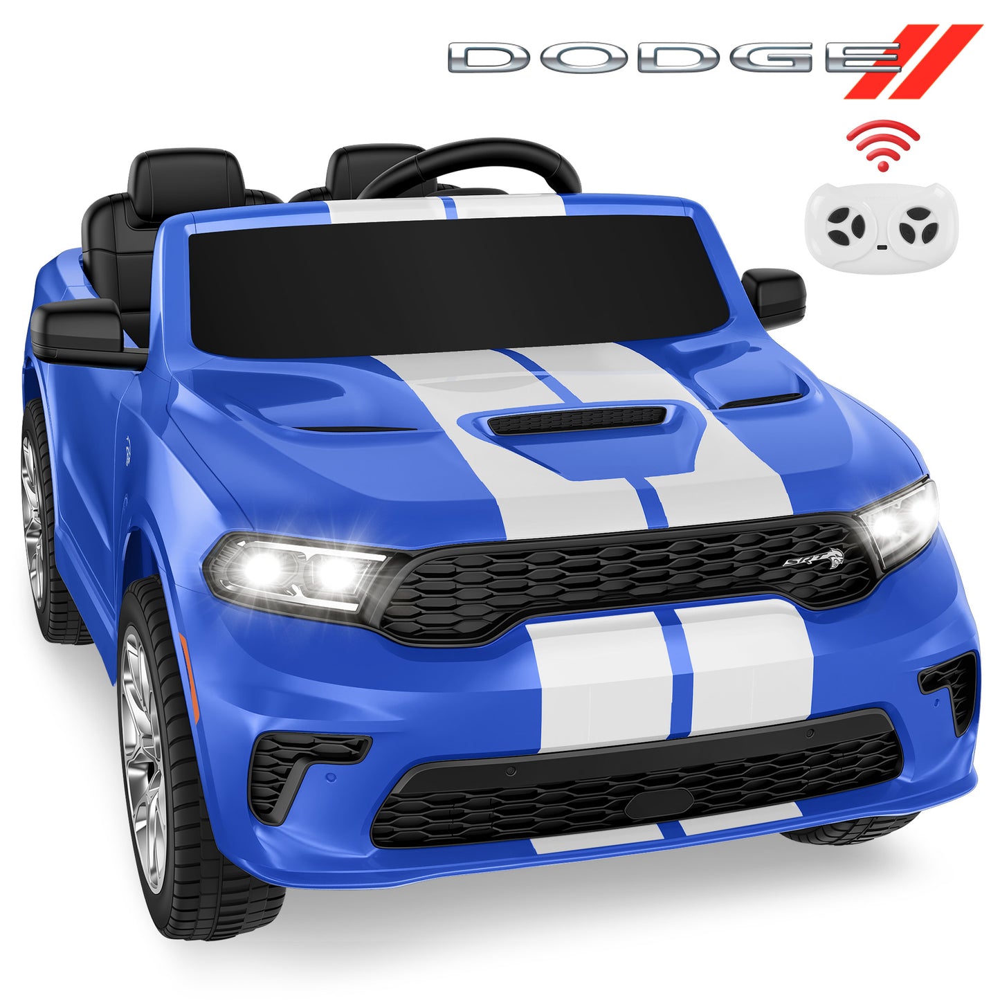 Wisairt Dodge Kids Electric Ride-On Car, 24V Licensed Dodge Durango Electric Ride-On Toy with Parent Remote Control, Electric Car for Boys Ages 3–6, Features Music/LED Lights/Seat Belt, Blue