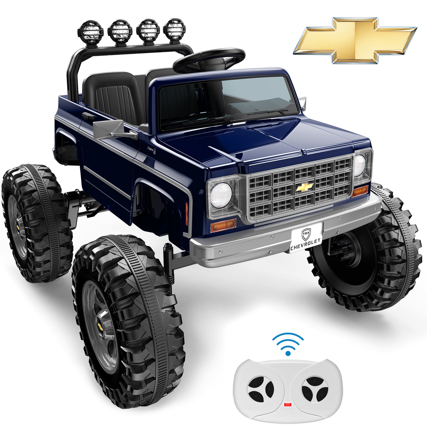 Chevrolet Cheyenne 24 Volt Ride on Toys with Remote, Ride on Truck for Big Kids 3-8 Years, Wisairt Power Car Wheels with 2 Seater, Blue