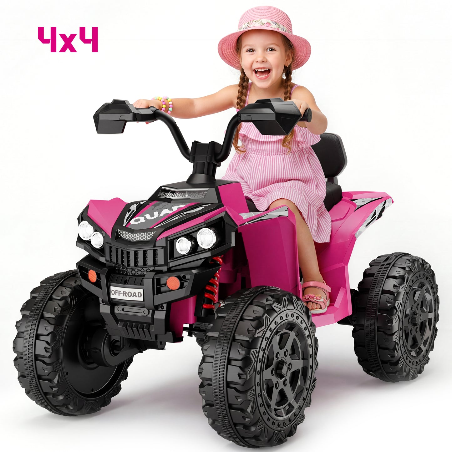 Wisairt 24V Ride on ATV Toys, 4WD Kids ATV 4-Wheeler for Big Kids with 2 Seater, Electric Quad 800W Motor Power, Pink