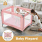Vomeast Baby Playard Baby Bassinet with Toy Bar,Portable Crib Pack and Play,Play Yard,0-5 Months,Pink
