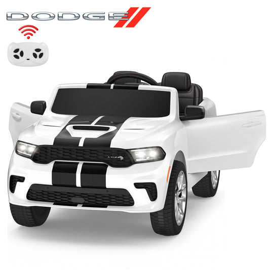 Wisairt Dodge Kids Electric Ride-On Car, 24V Licensed Dodge Durango Electric Ride-On Toy with Parent Remote Control, Electric Car for Boys Ages 3–6, Features Music/LED Lights/Seat Belt, White