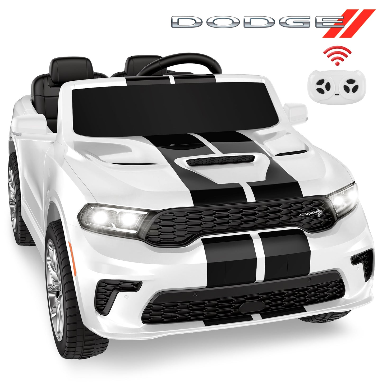 Wisairt Dodge Kids Electric Ride-On Car, 24V Licensed Dodge Durango Electric Ride-On Toy with Parent Remote Control, Electric Car for Boys Ages 3–6, Features Music/LED Lights/Seat Belt, White