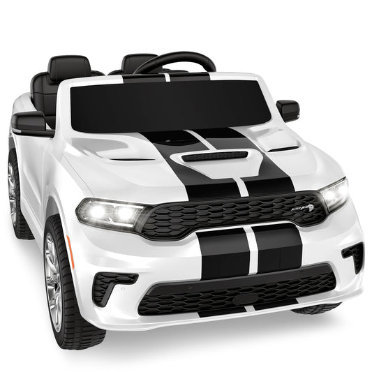 Dodge Electric Ride on Cars for Kids, 24V Licensed Dodge Durango Powered Ride on Toy with Parent Remote Control, Electric Car Vehicle for Boys 3-6 w/Music Player/LED Light/Safety Belt, White