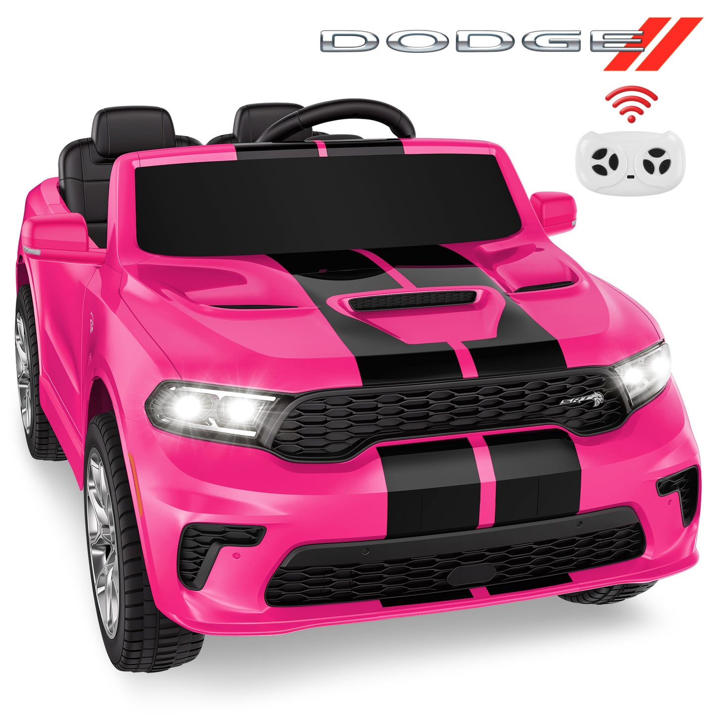 Wisairt Dodge Kids Electric Ride-On Car, 24V Licensed Dodge Durango Electric Ride-On Toy with Parent Remote Control, Electric Car for Girls Ages 3–6, Features Music/LED Lights/Seat Belt, Pink