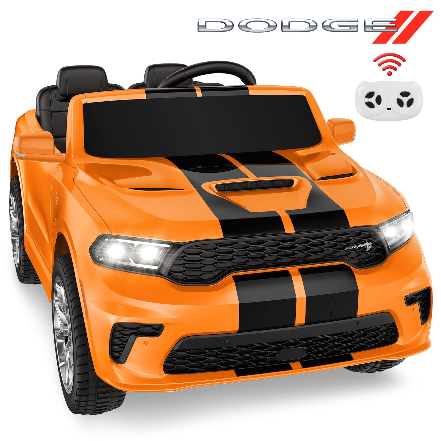 Wisairt Dodge Kids Electric Ride-On Car, 24V Licensed Dodge Durango Electric Ride-On Toy with Parent Remote Control, Electric Car for Girls Ages 3–6, Features Music/LED Lights/Seat Belt, Orange