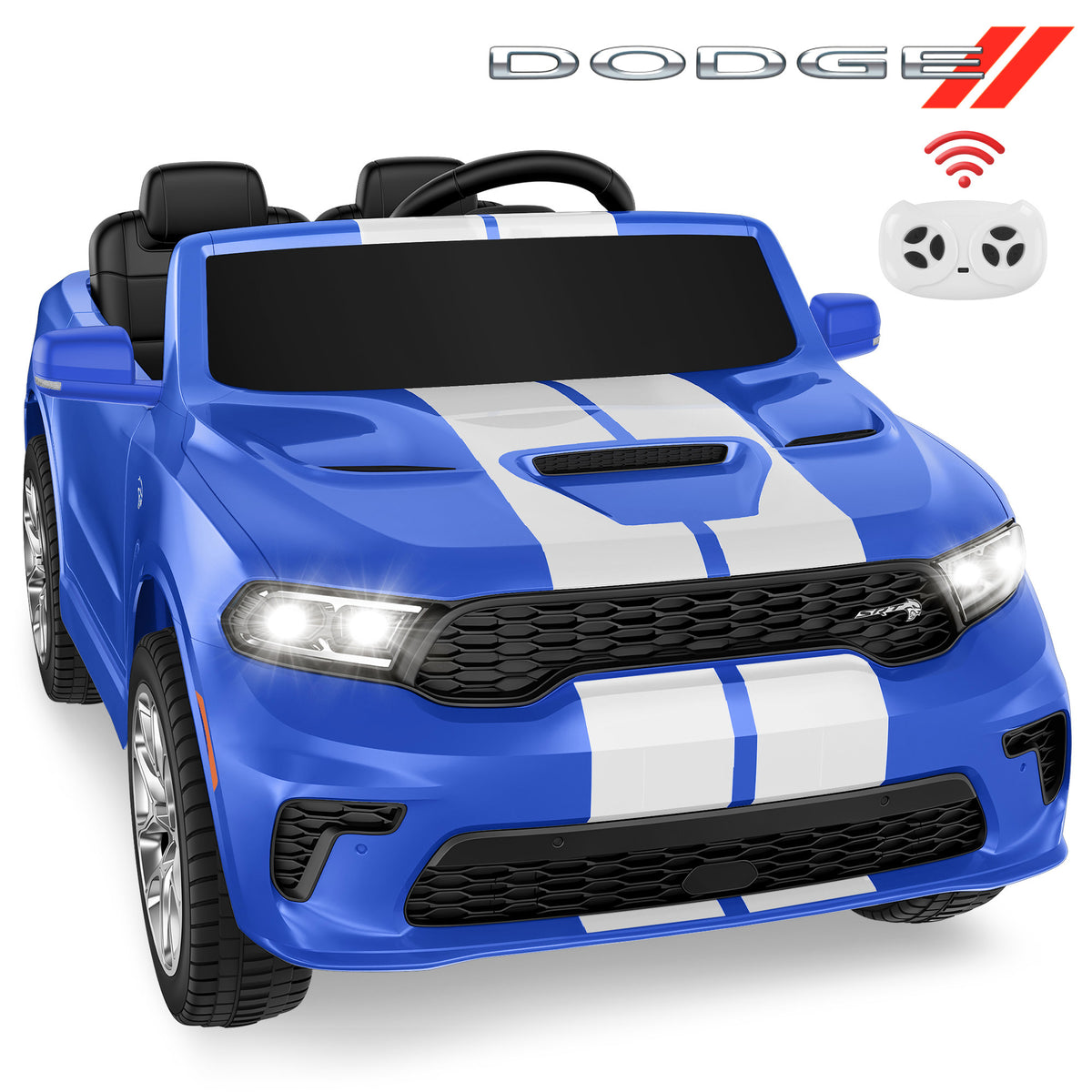 Wisairt Dodge Kids Electric Ride-On Car, 24V Licensed Dodge Durango Electric Ride-On Toy with Parent Remote Control, Electric Car for Boys Ages 3–6, Features Music/LED Lights/Seat Belt, Blue