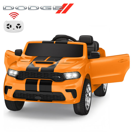 Wisairt Dodge Kids Electric Ride-On Car, 24V Licensed Dodge Durango Electric Ride-On Toy with Parent Remote Control, Electric Car for Girls Ages 3–6, Features Music/LED Lights/Seat Belt, Orange
