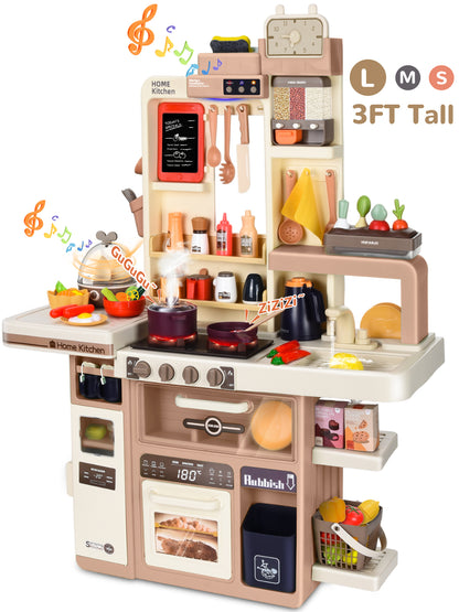 Wisairt Play Kitchen Set for Kids, 2.1FT Toy Play Kitchen w/ Realistic Lights Sounds Simulation Spray for Toddlers Girls Boys Gift