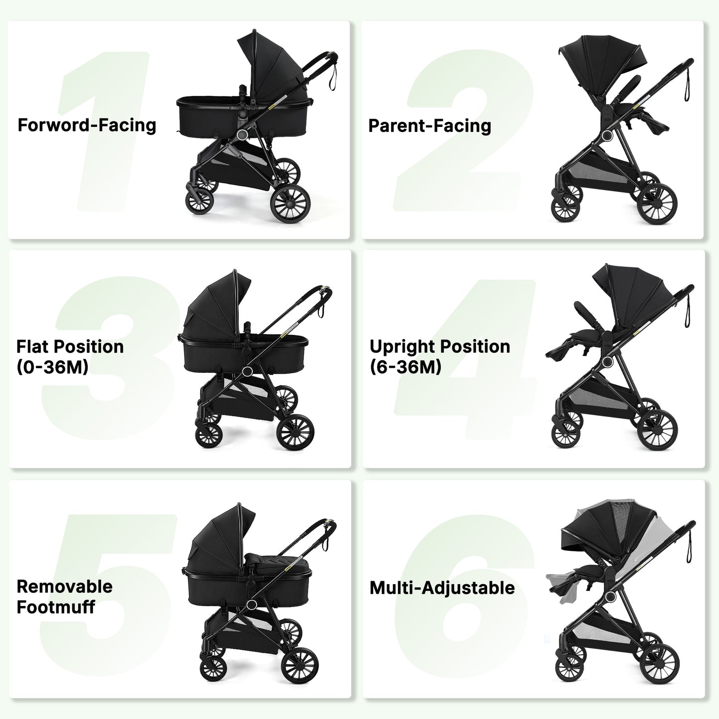 Vomeast 2 in 1 Baby Strollers, Foldable Travel Stroller with Reversible Seat, All-Wheel Suspension, 5-Point Harness